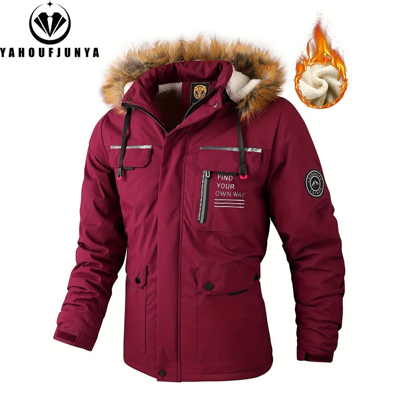 Men Outwear Fleece Warm Removable Hooded Hiking Jacket