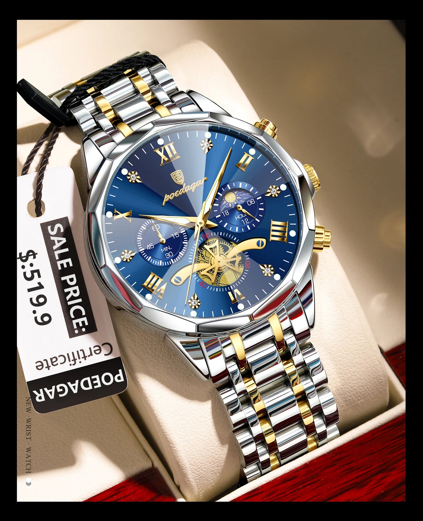 POEDAGAR Luxury Original Waterproof Luminous Chronograph Man Wristwatch