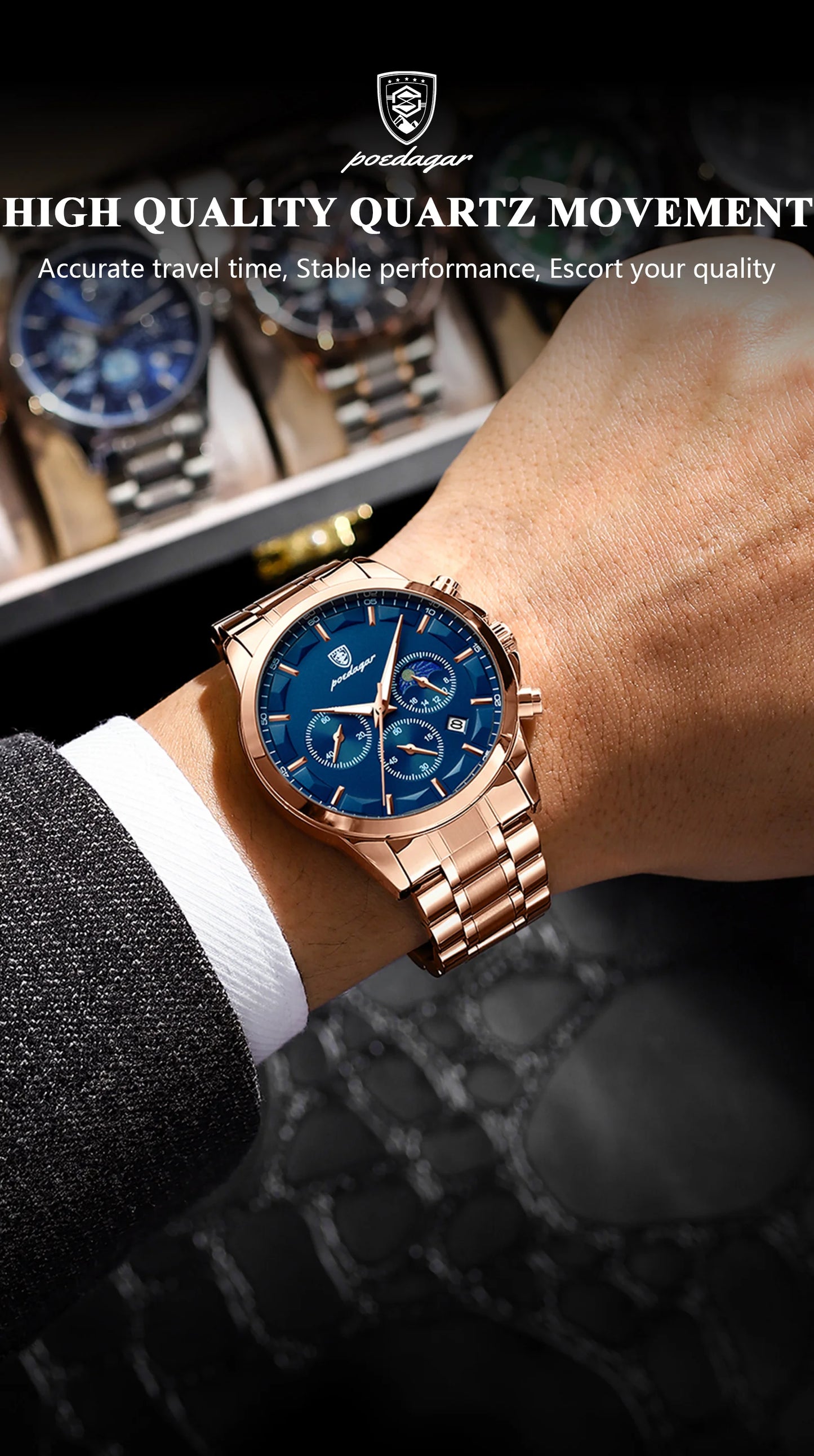 POEDAGAR Luxury  Wristwatch  Waterproof Luminous Chronograph Men Watch