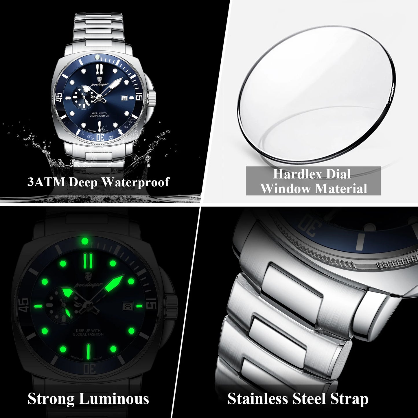 POEDAGAR Luxury Sports  Wristwatch Luminous Waterproof  Men Business watch