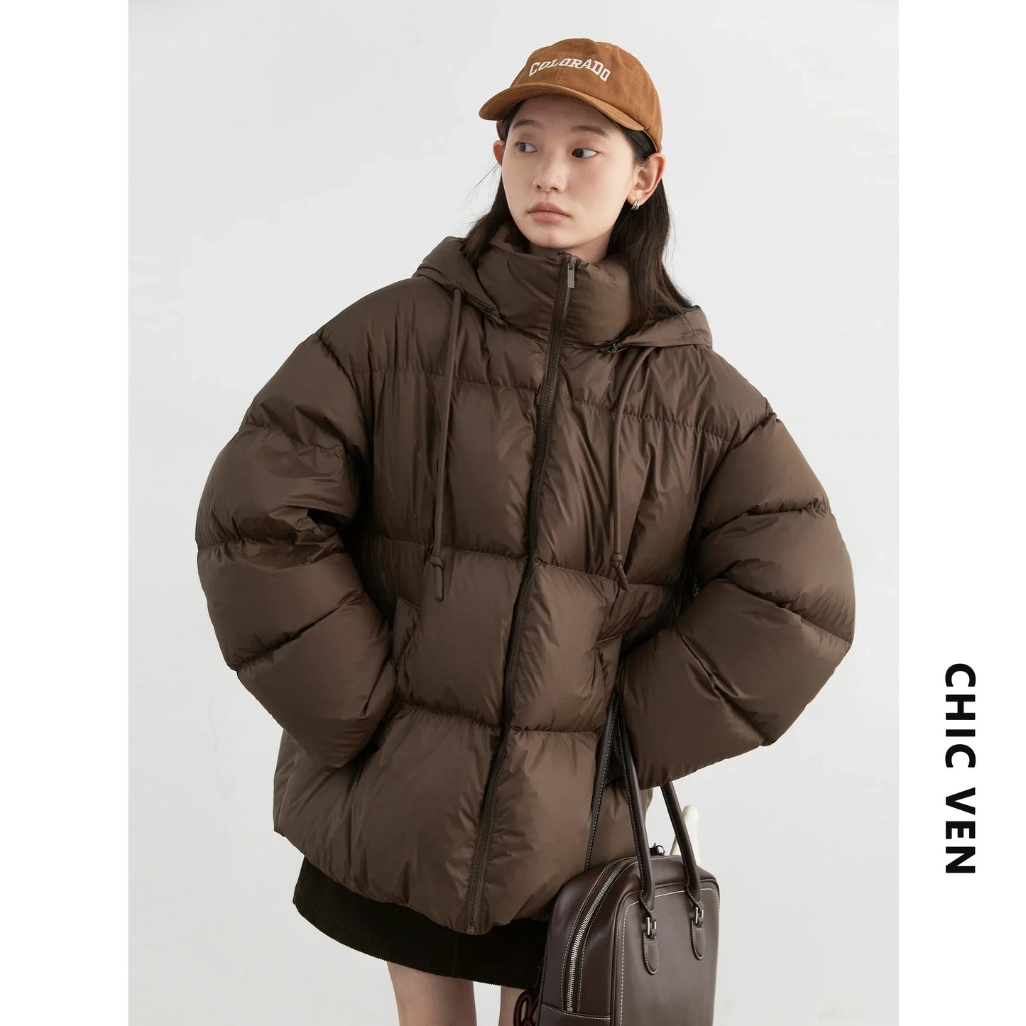 CHIC VEN Women Down Coats Solid Loose  White Duck Down Down Jacket
