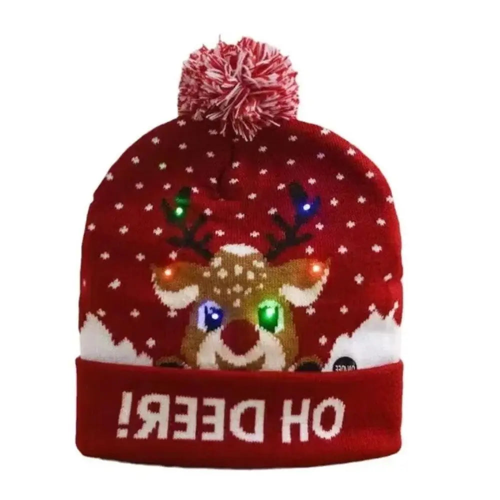 LED Christmas Knitted Hat Light Up Xmas Beanie Cap Unisex Winter Beanie