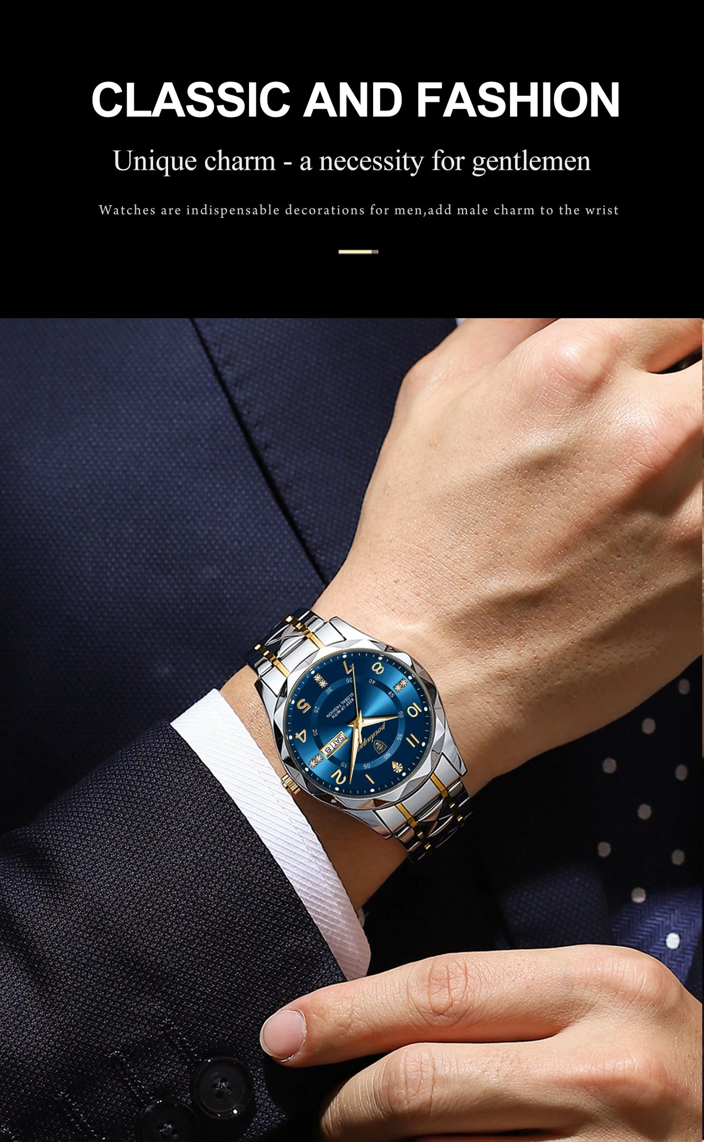 POEDAGAR Luxury Men Quartz Watch Waterproof Date Week Luminous Wristwatch