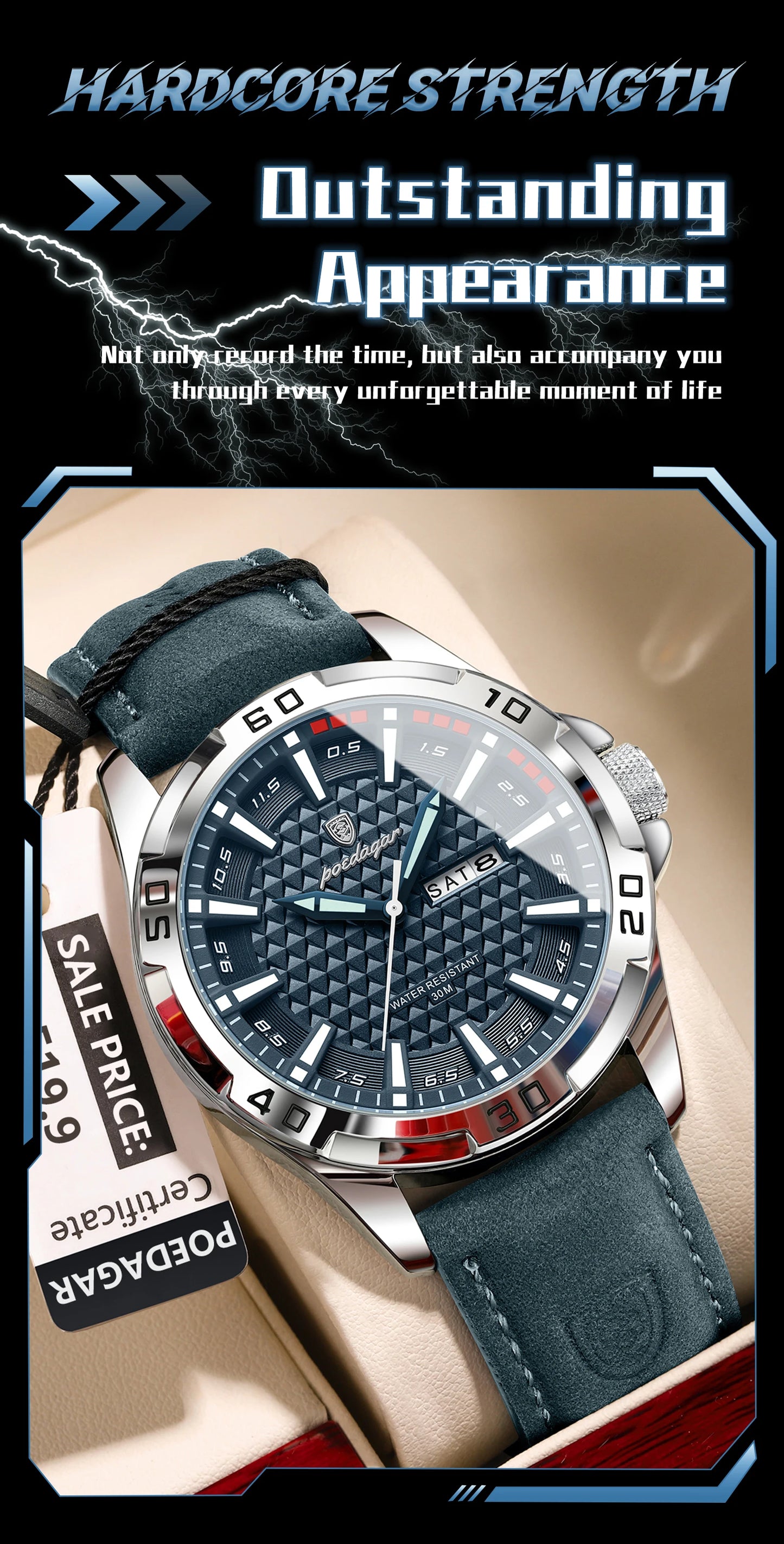 POEDAGAR Original Man Wristwatch Top Luxury Waterproof  Watch For Men