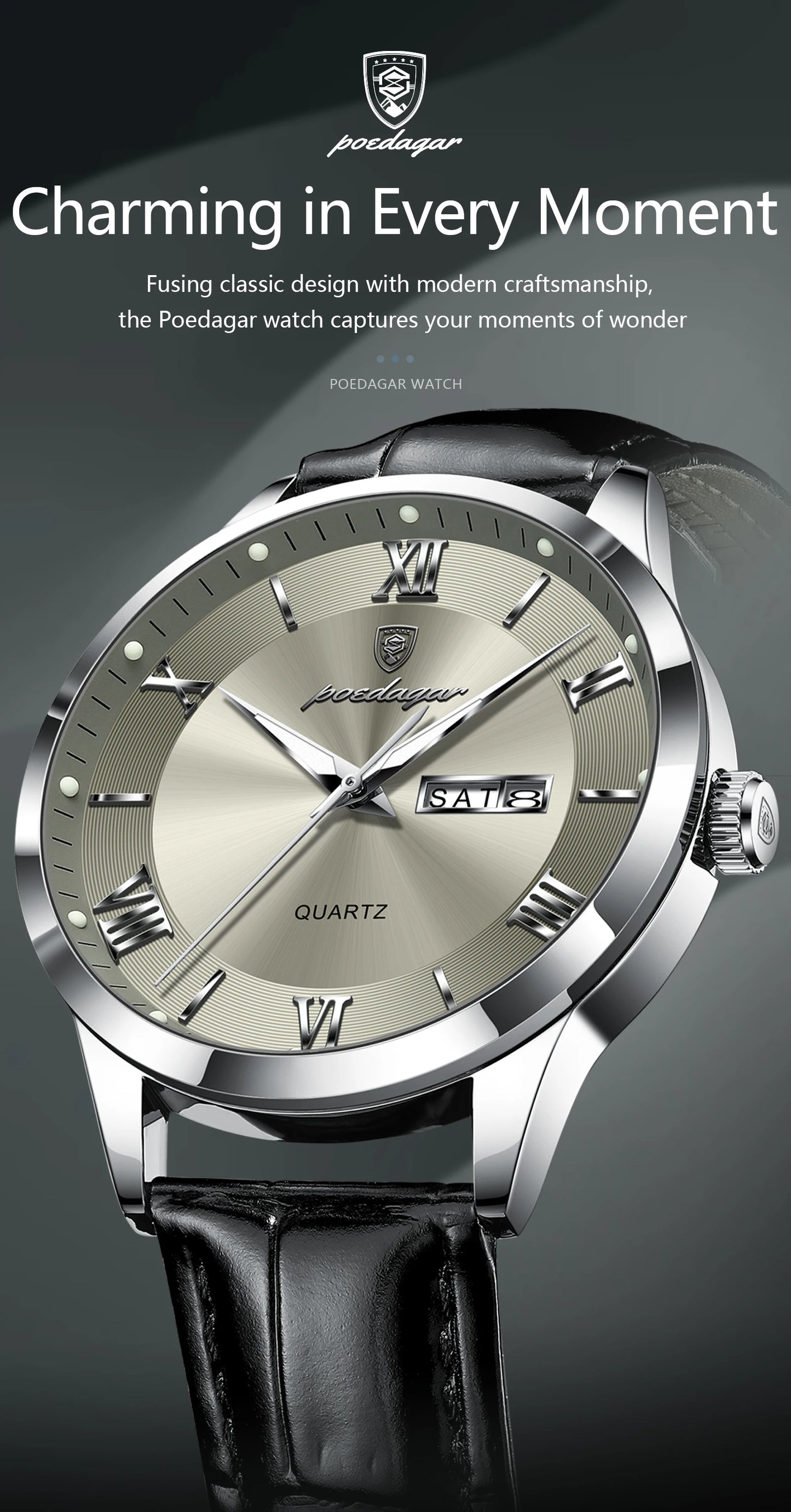 POEDAGAR Top Luxury  Men Military Waterproof Luminous Date Week Man Wristwatch