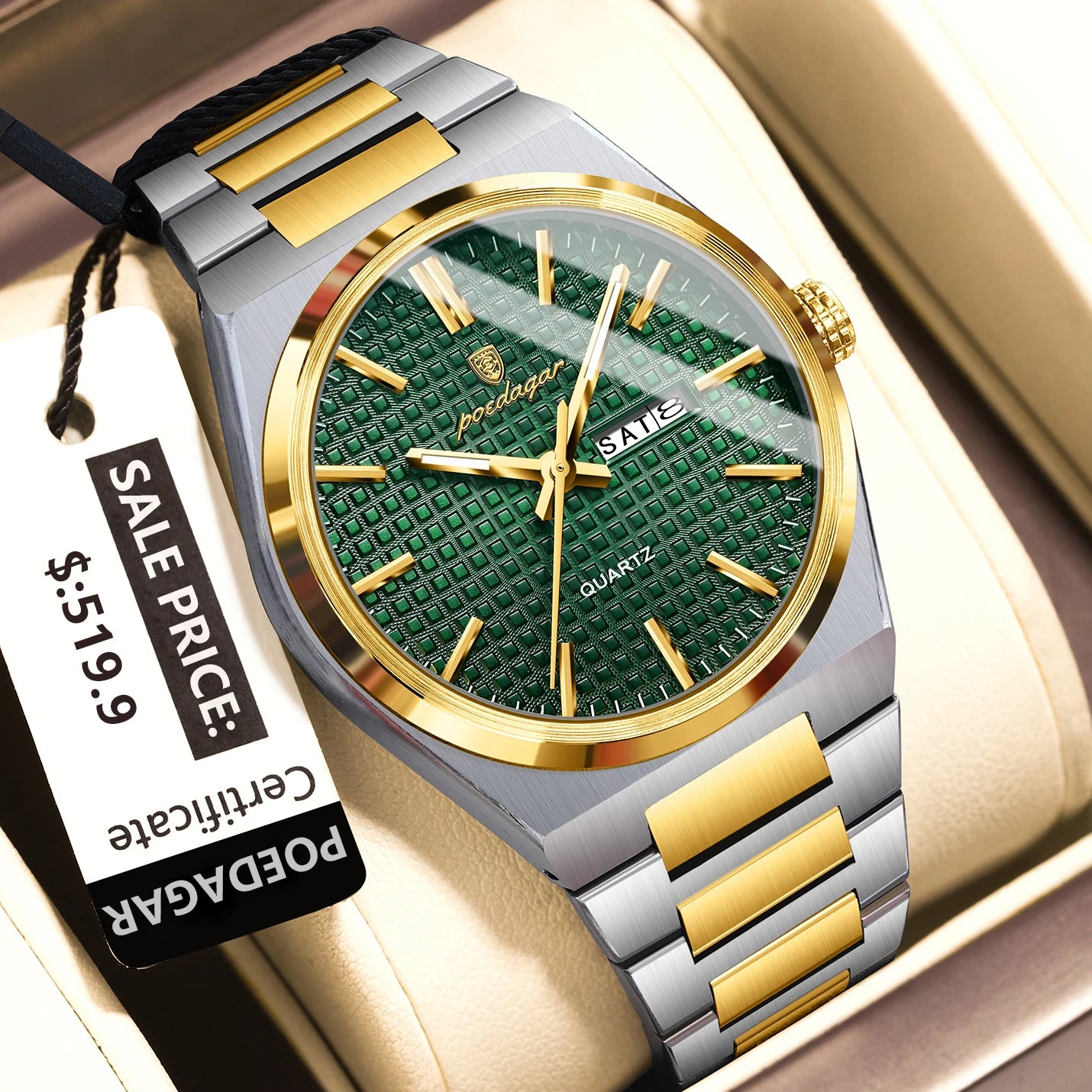 POEDAGAR Luxury Men Watch Date Week Waterproof Luminous Stainless Steel Watch