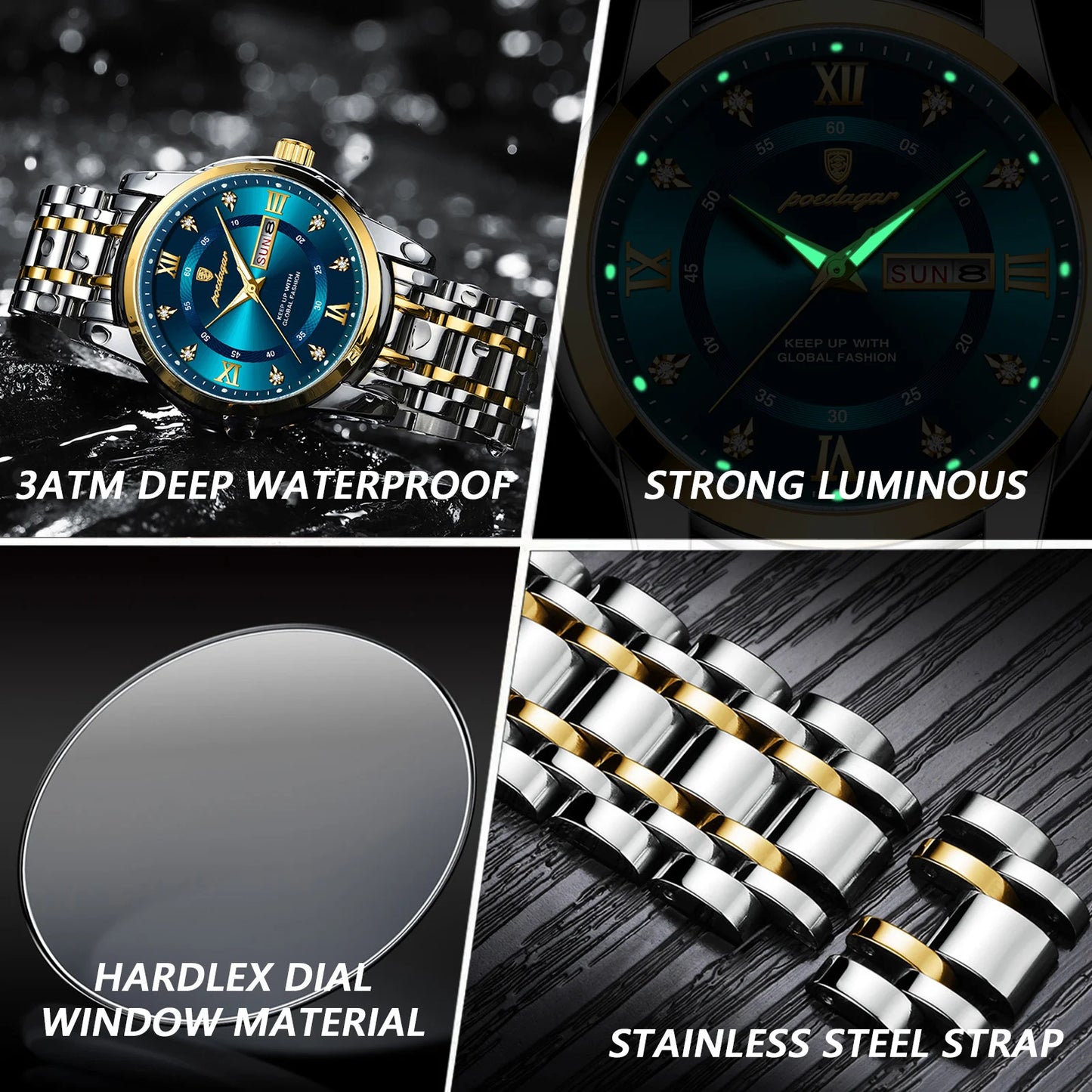 POEDAGAR Luxury Watch for Man Elegant Date Week Waterproof Luminous Men Watch