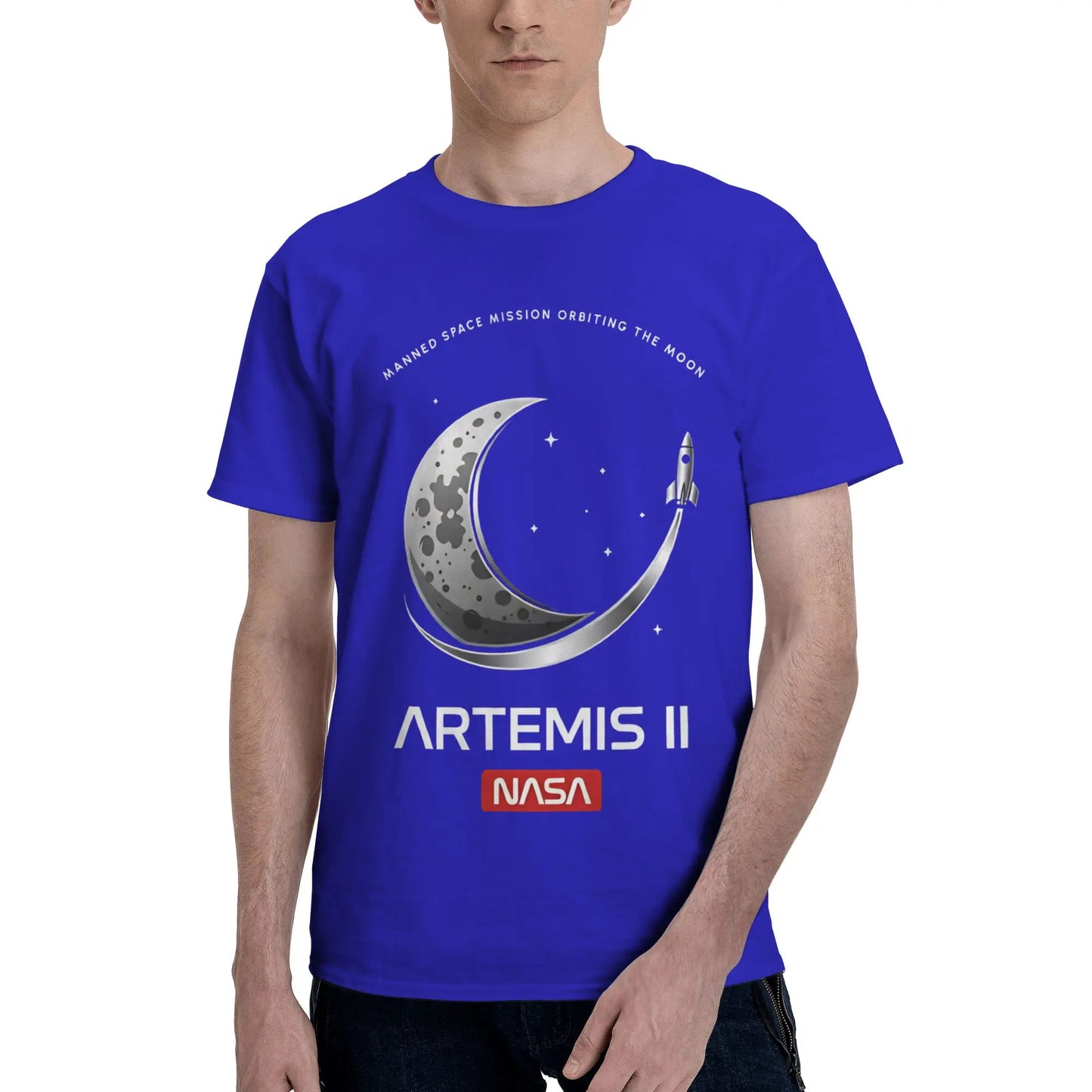 Manned Moon Mission Classic NASA Space Logo Art  Funny Graphic 100% Cotton T-Shirt Artemis II  Tops Tees For Men