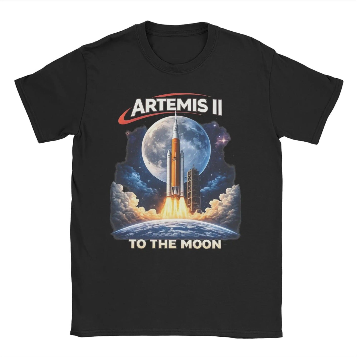 Men T-Shirt Saturn V  Apollo Crewed Lunar Expedition Artemis 100% Cotton Tees Short Sleeve T Shirt Round Neck Clothing Gift Idea
