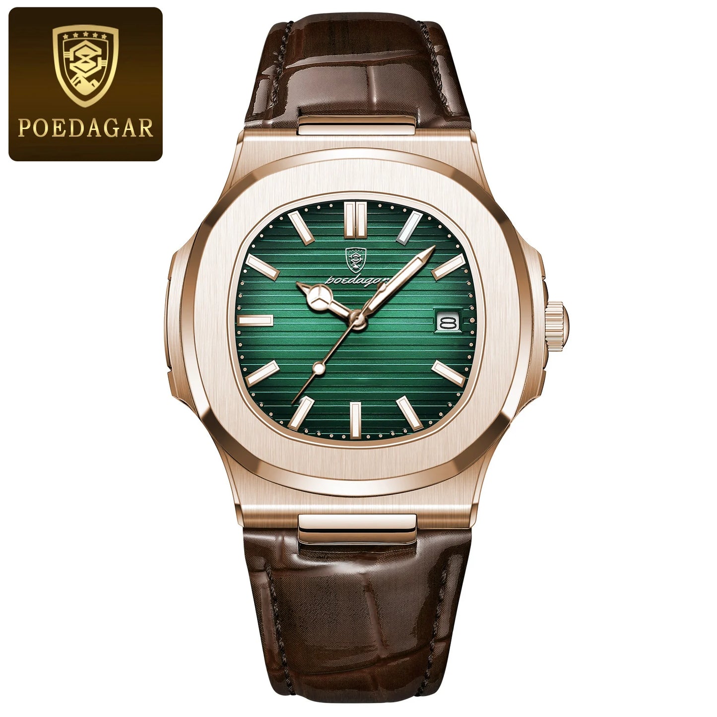 POEDAGAR Top Luxury Man Watch Date Waterproof Luminous Leather Watch
