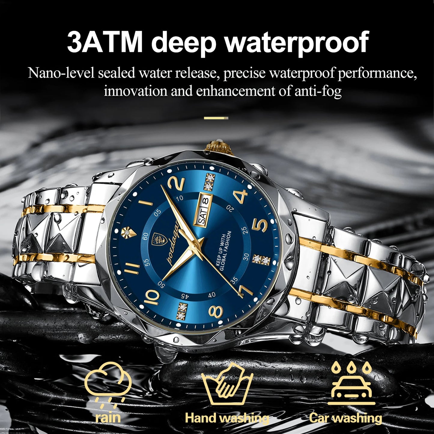 POEDAGAR Luxury Men Quartz Watch Waterproof Date Week Luminous Wristwatch
