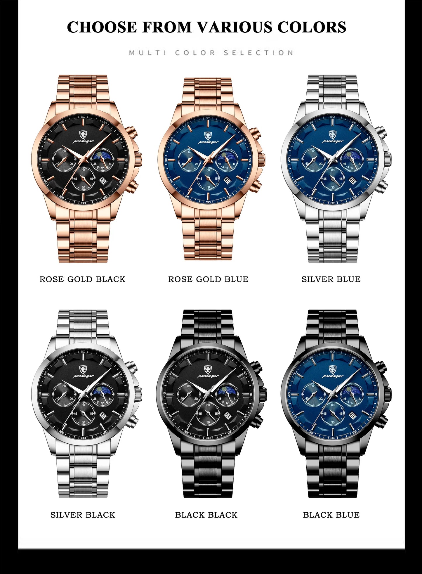 POEDAGAR Luxury  Wristwatch  Waterproof Luminous Chronograph Men Watch