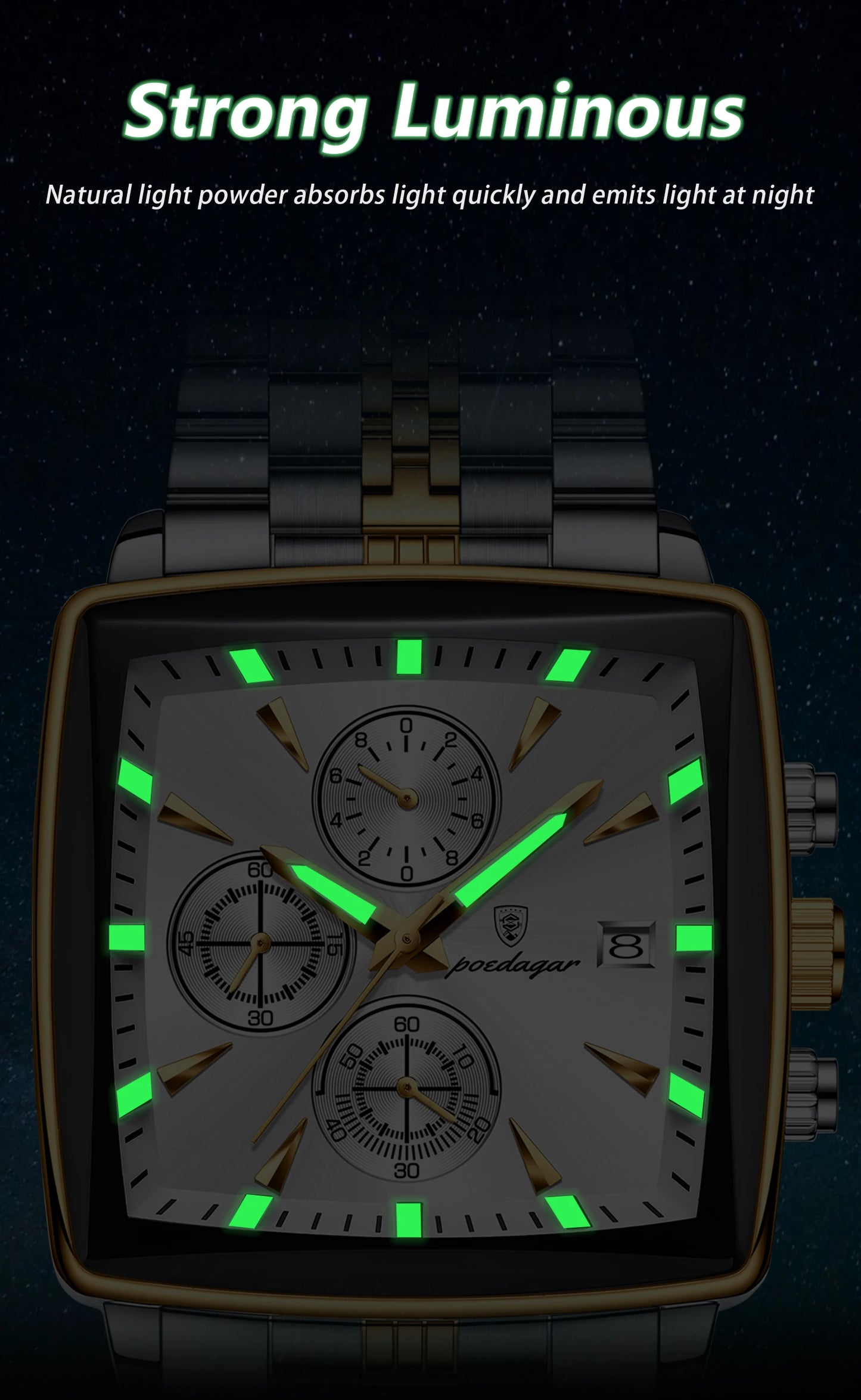 POEDAGAR Luxury Square Sport Man Wristwatch Waterproof Men's Watch