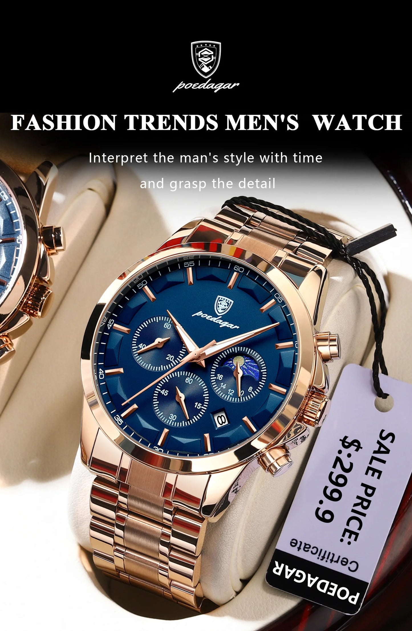 POEDAGAR Luxury  Wristwatch  Waterproof Luminous Chronograph Men Watch