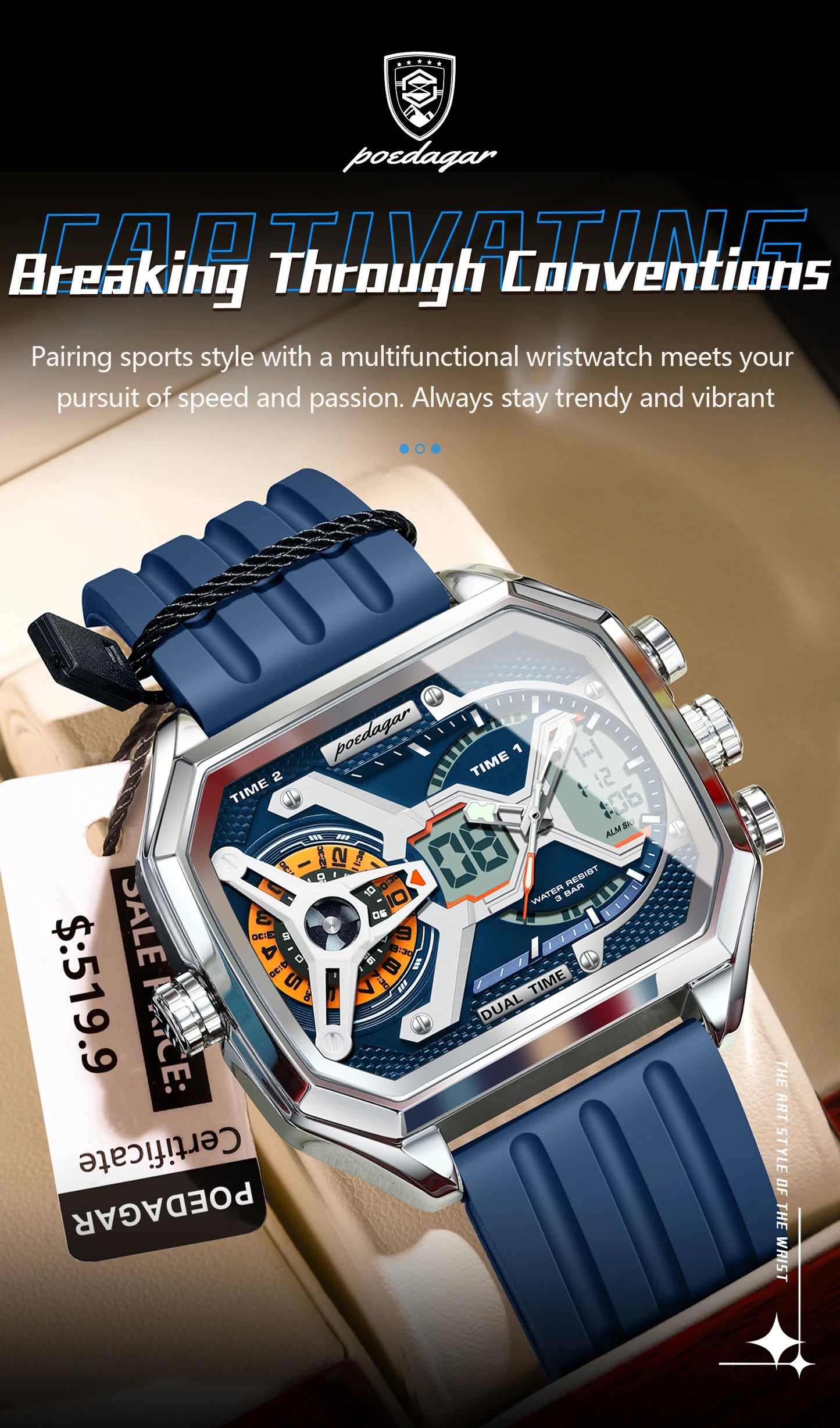 POEDAGAR Top Luxury Men Clock LED Calendar Week Luminous Man Wrist watch