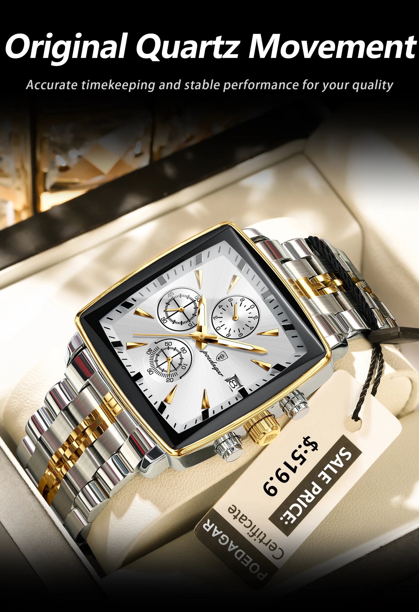 POEDAGAR Luxury Square Sport Man Wristwatch Waterproof Men's Watch