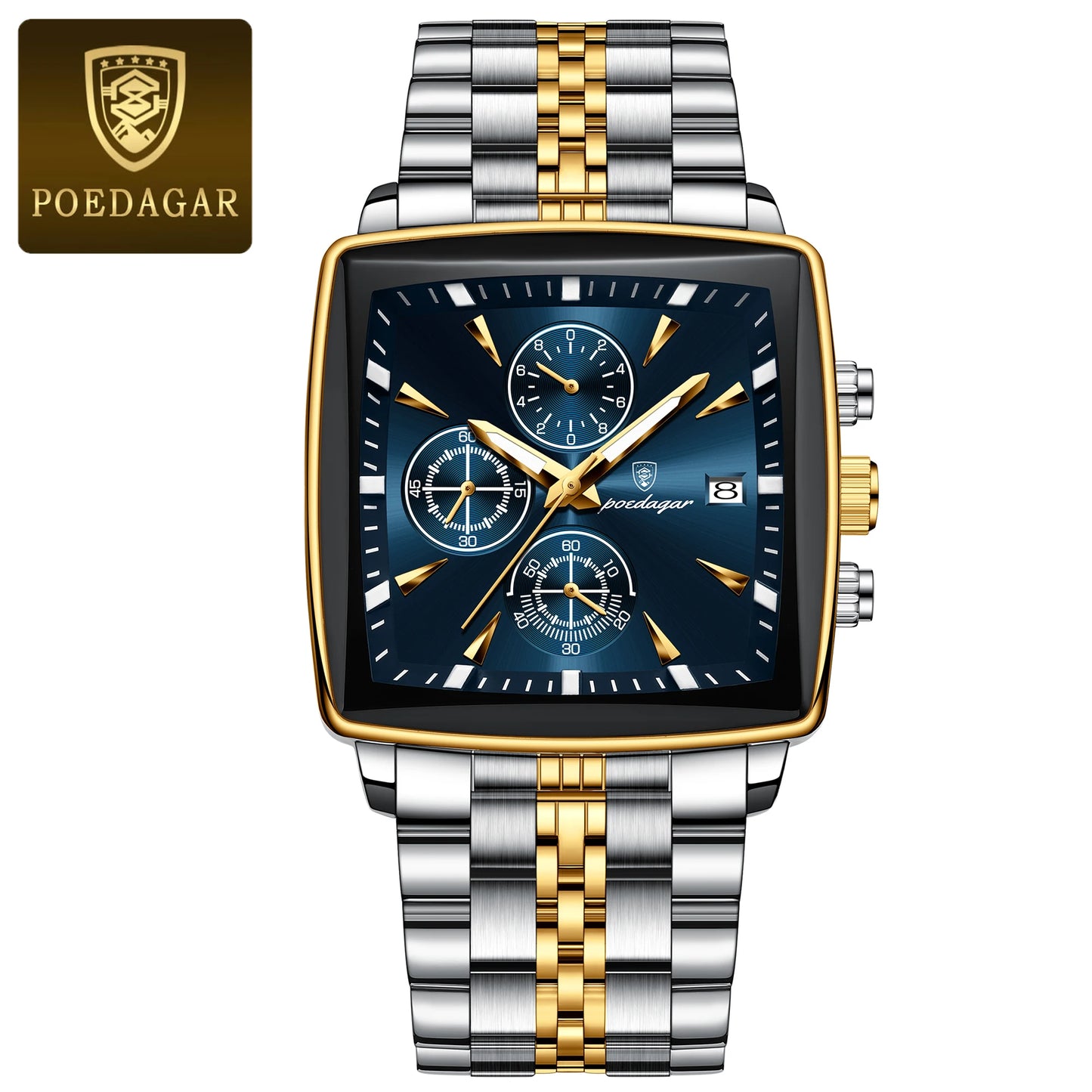 POEDAGAR Luxury Square Sport Man Wristwatch Waterproof Men's Watch