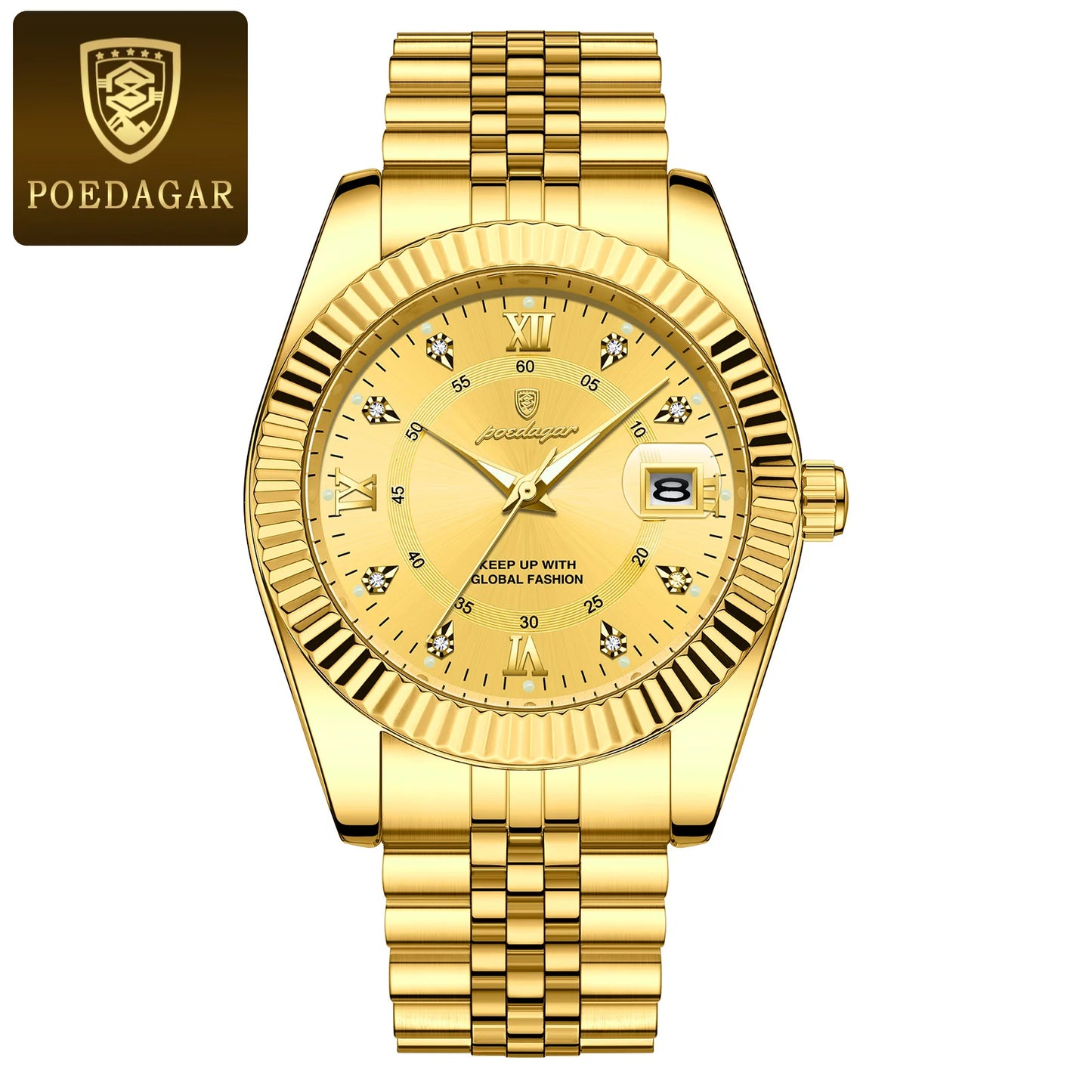 POEDAGAR Luxury  Waterproof Luminous Date Stainless Steel Men's Watch