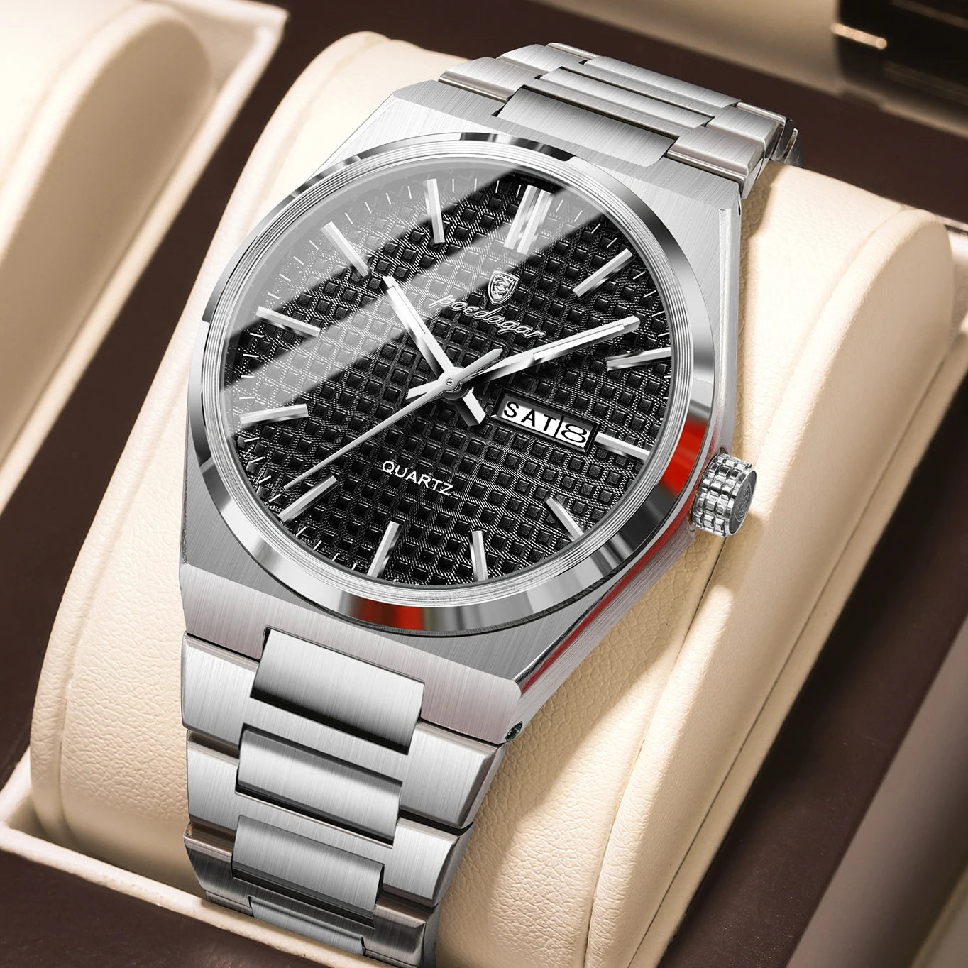 POEDAGAR Luxury Men Watch Date Week Waterproof Luminous Stainless Steel Watch