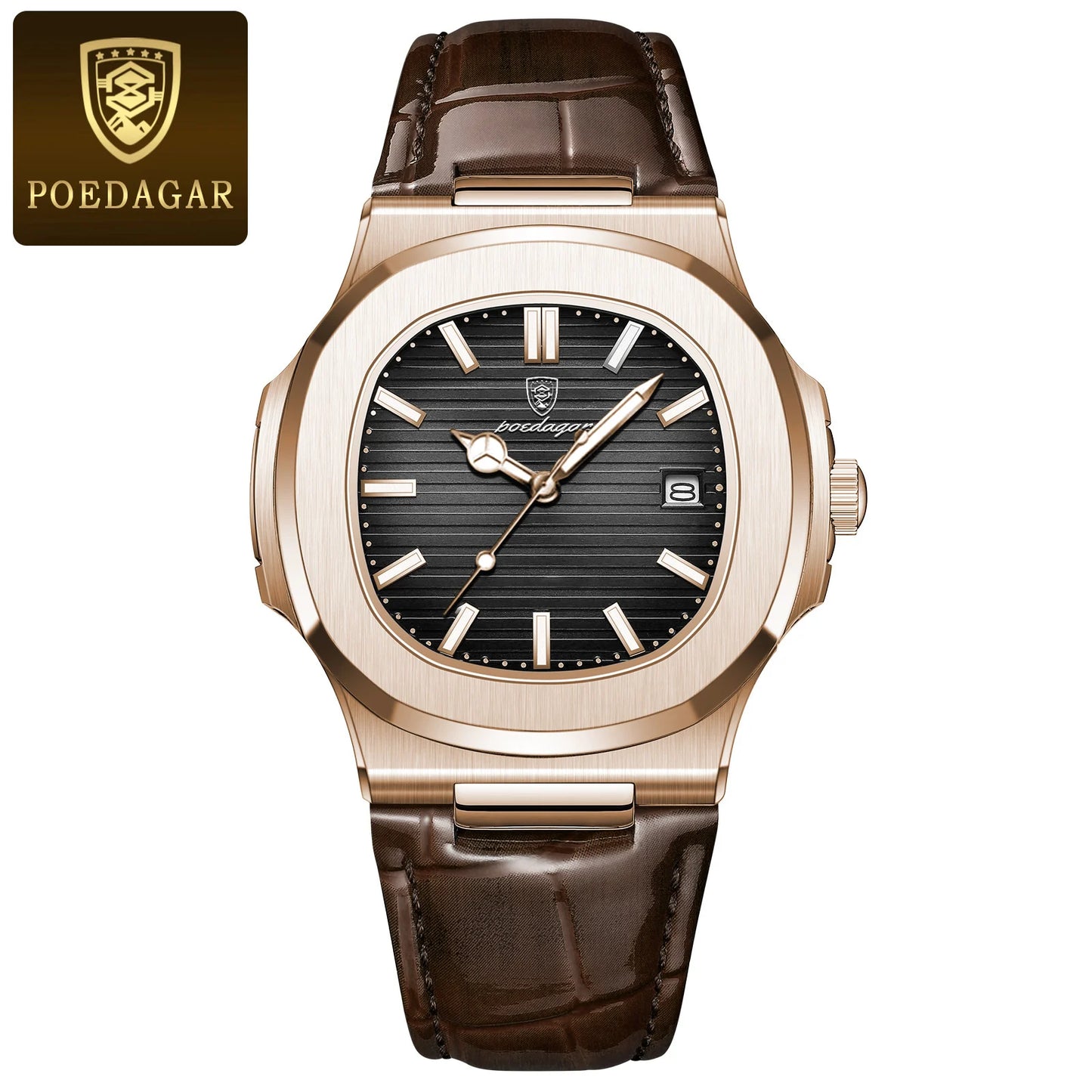 POEDAGAR Top Luxury Man Watch Date Waterproof Luminous Leather Watch