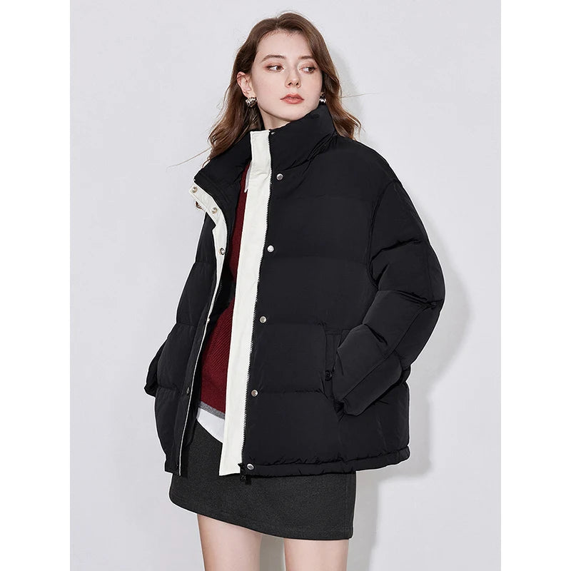 Women Down Jacket  Winter White Duck Down Fur Collar Hooded Warm Jacket