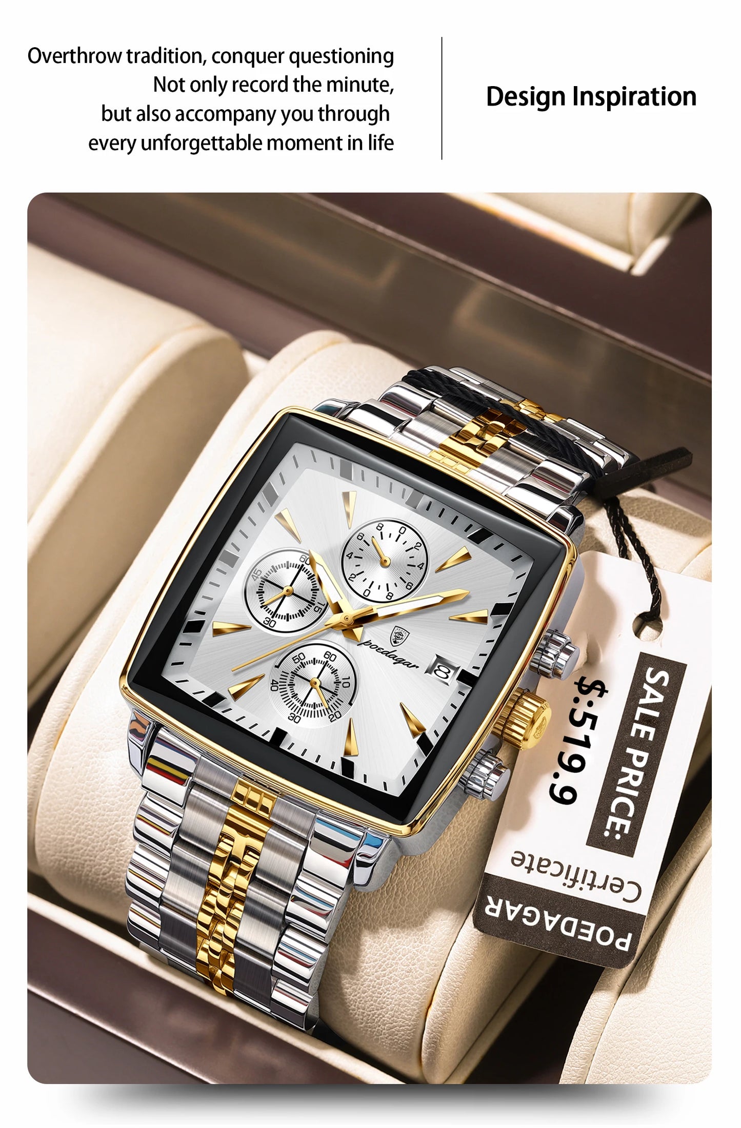 POEDAGAR Luxury Square Sport Man Wristwatch Waterproof Men's Watch