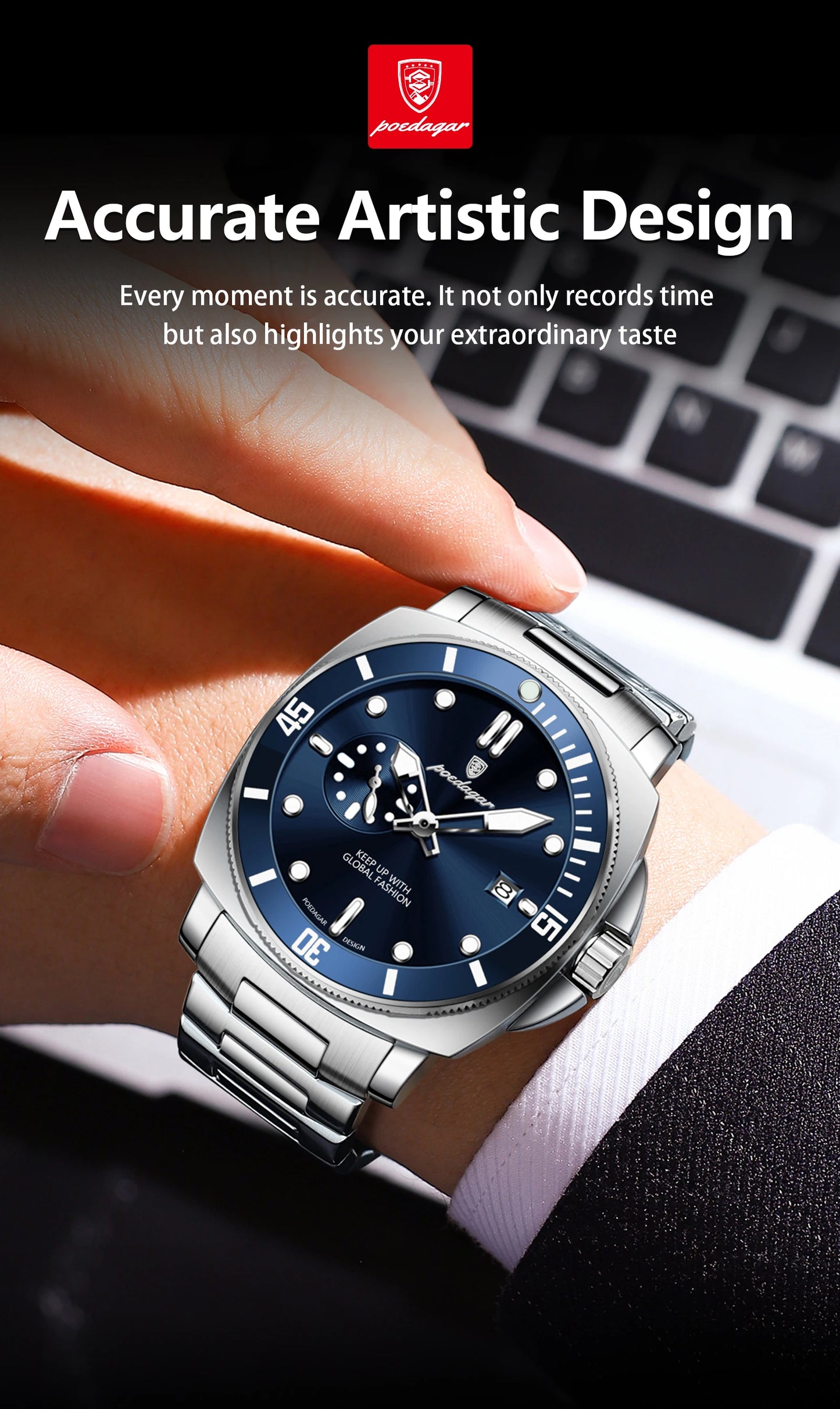 POEDAGAR Luxury Sports  Wristwatch Luminous Waterproof  Men Business watch