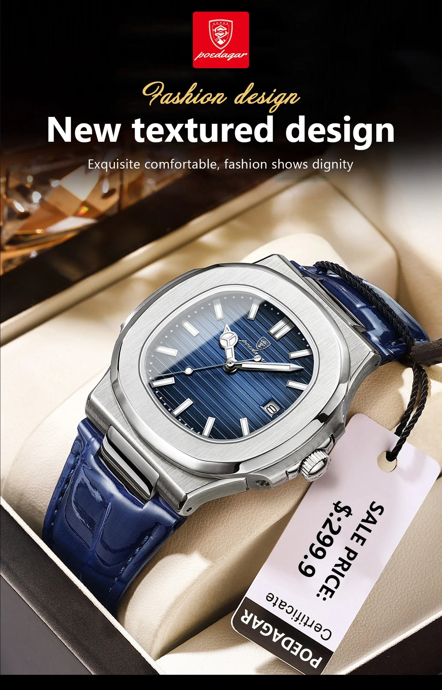 POEDAGAR Top Luxury Man Watch Date Waterproof Luminous Leather Watch