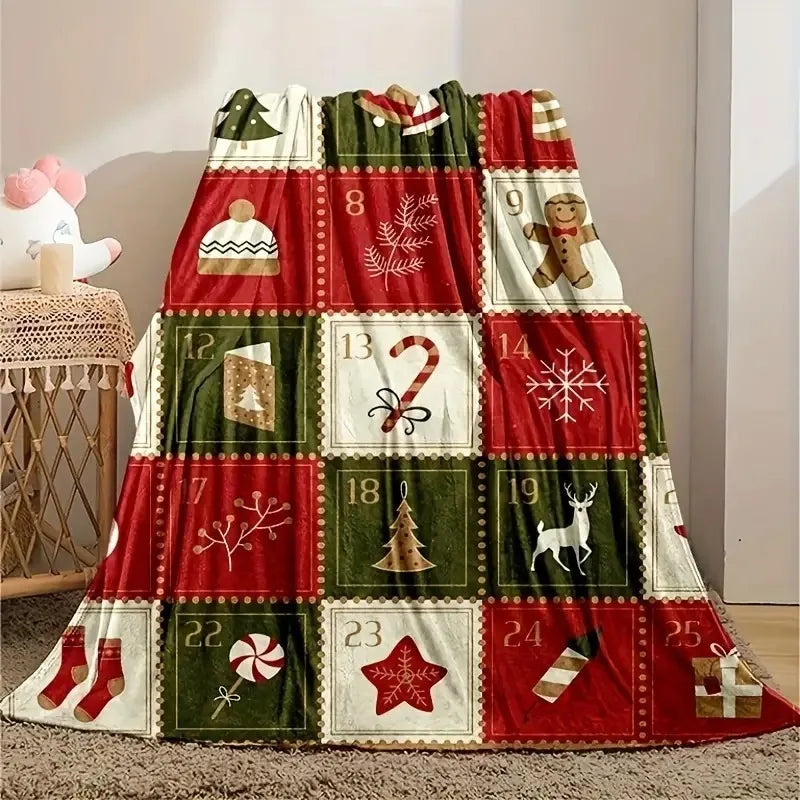 Vintage Christmas Flannel Blanket Multiple Sizes 2D Print Tree Snowflake Theme