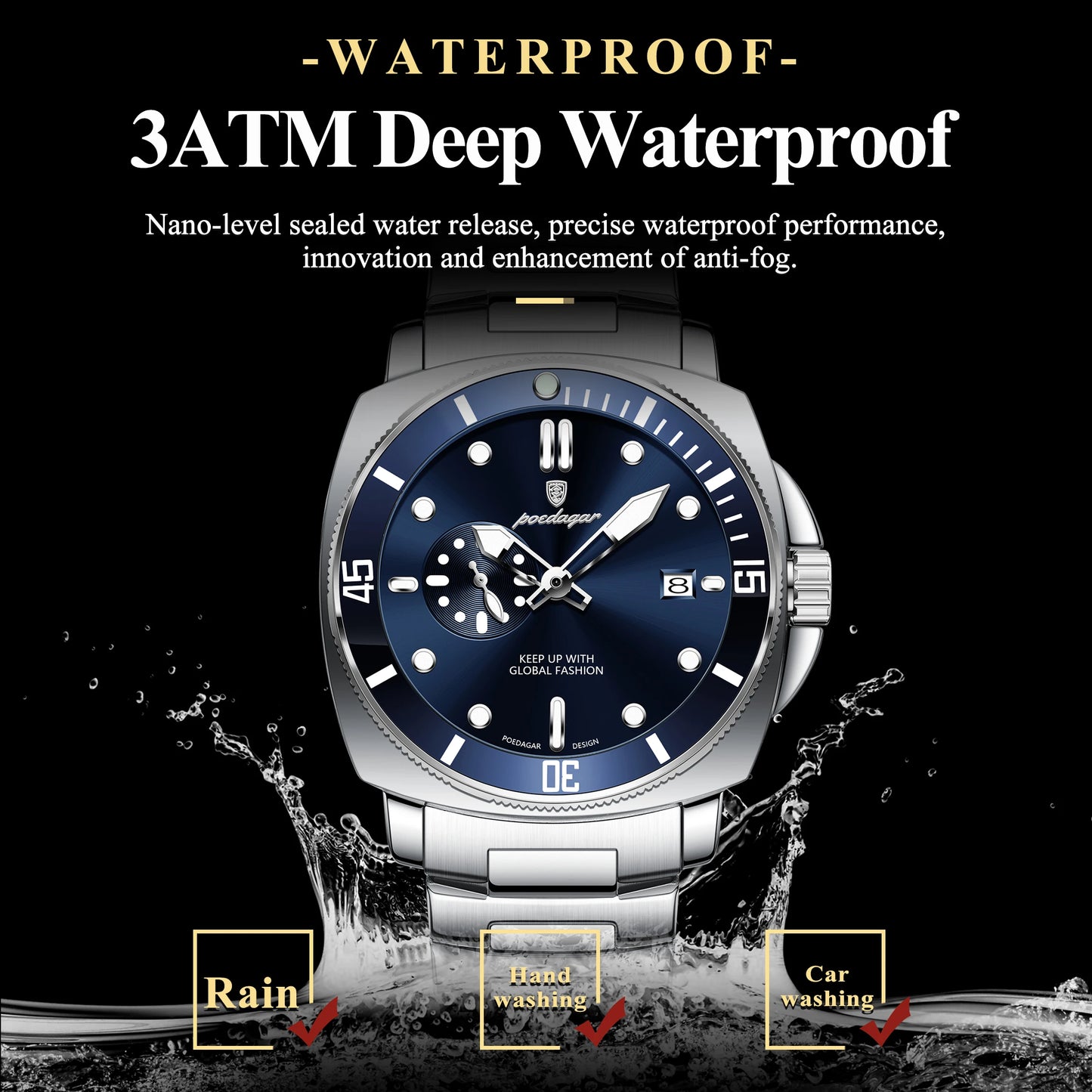 POEDAGAR Luxury Sports  Wristwatch Luminous Waterproof  Men Business watch