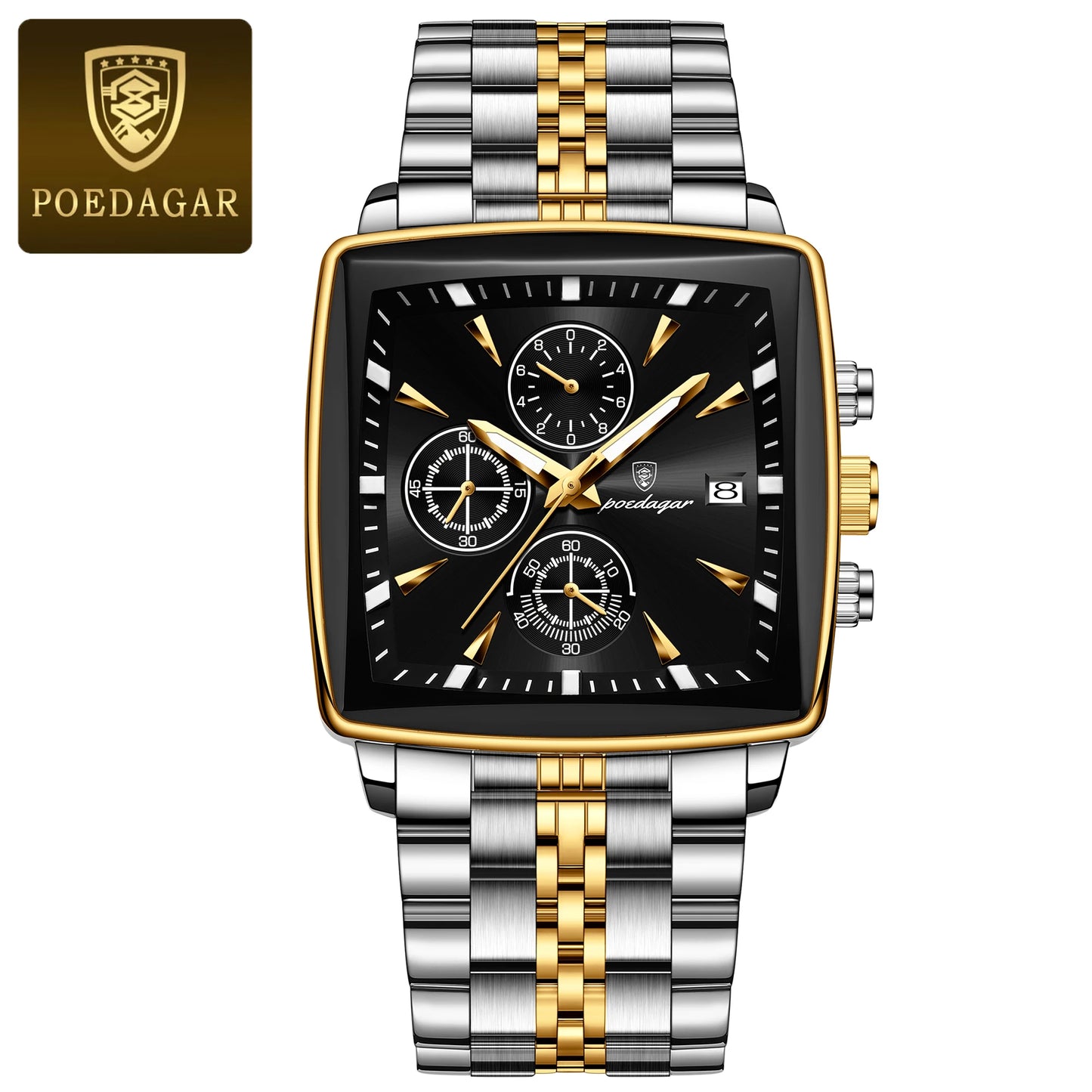 POEDAGAR Luxury Square Sport Man Wristwatch Waterproof Men's Watch