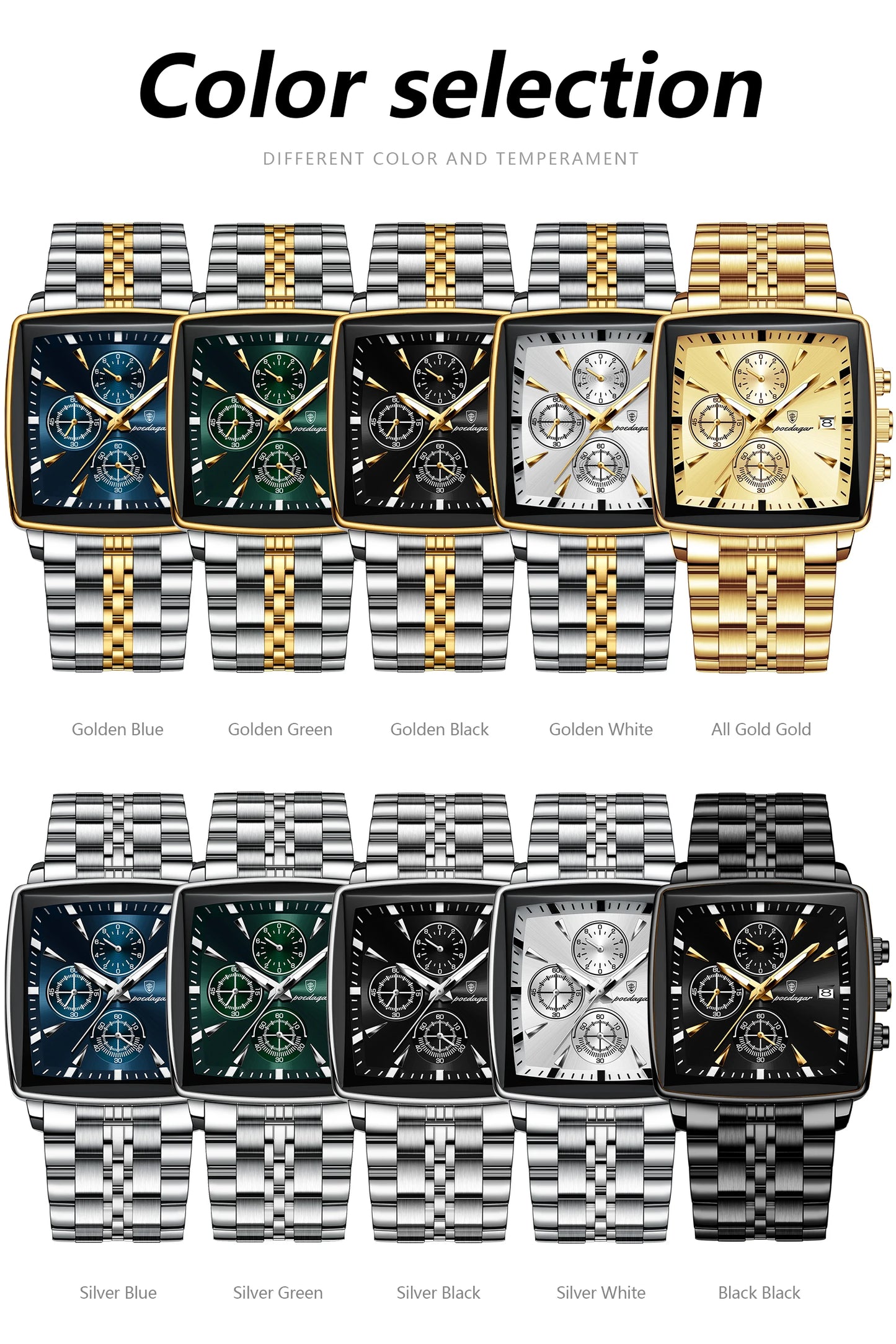 POEDAGAR Luxury Square Sport Man Wristwatch Waterproof Men's Watch