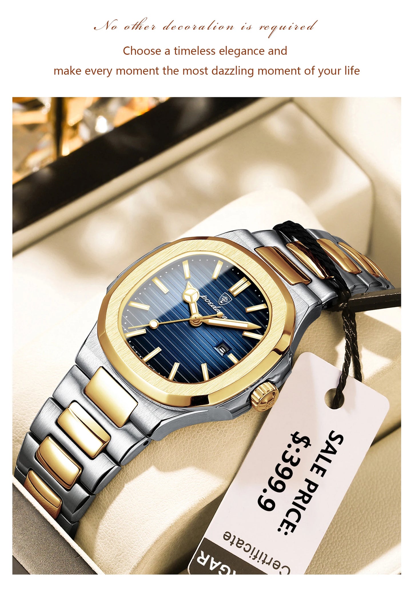 POEDAGAR Luxury Square Watch for Woman Waterproof Luminous Date Ladies Watch