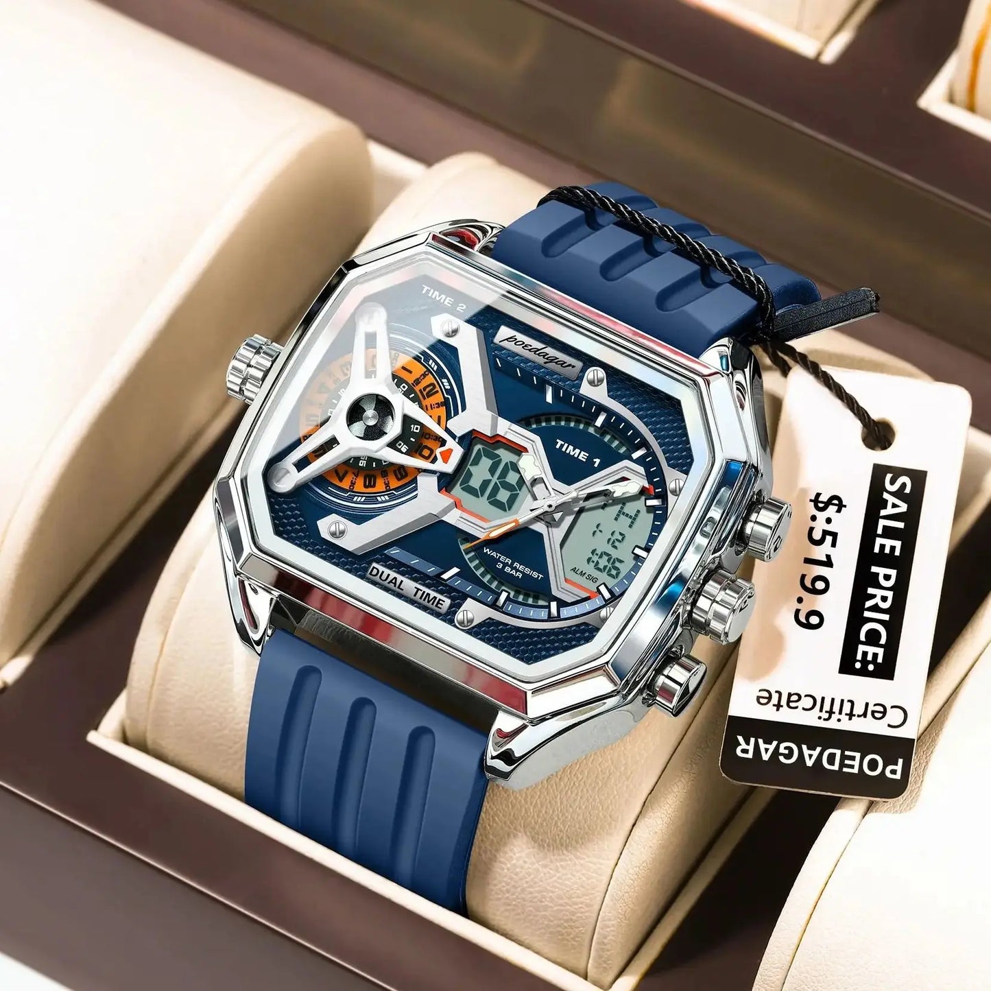 POEDAGAR Top Luxury Men Clock LED Calendar Week Luminous Man Wrist watch