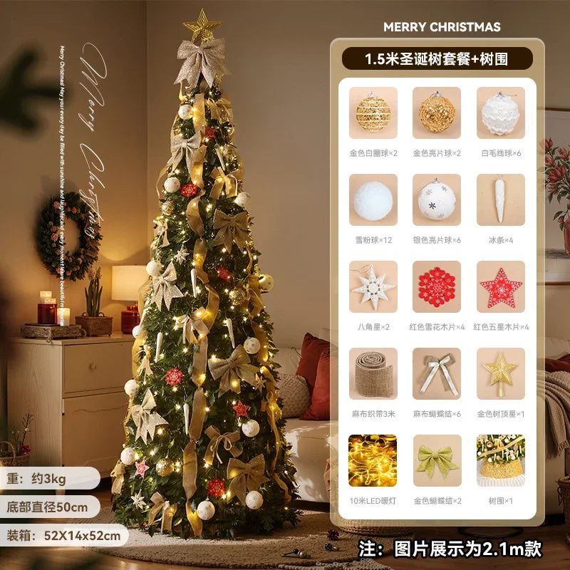 Glowing Christmas Tree Foldable Artificial Xmas Tree Decor Flocked Holiday Ornament