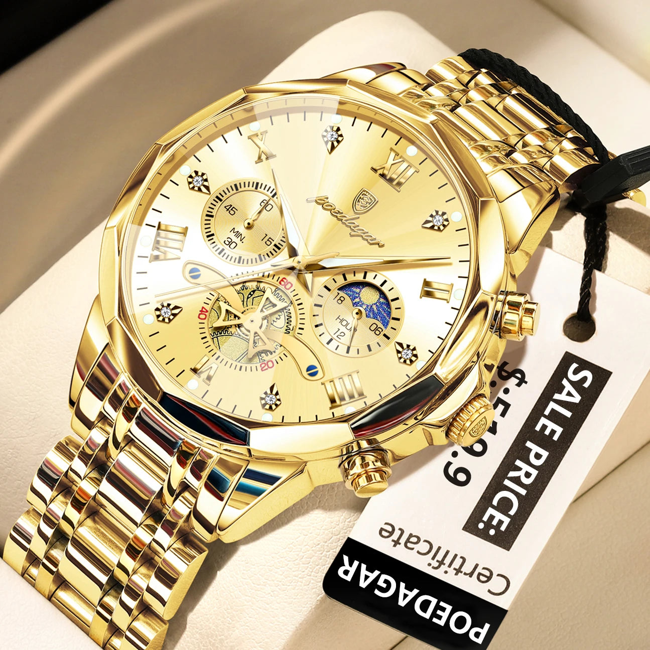 POEDAGAR Luxury Original Waterproof Luminous Chronograph Man Wristwatch