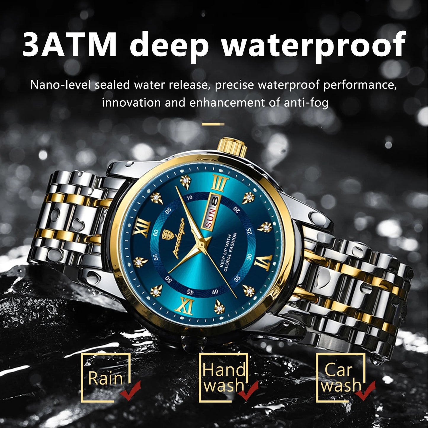 POEDAGAR Luxury Watch for Man Elegant Date Week Waterproof Luminous Men Watch