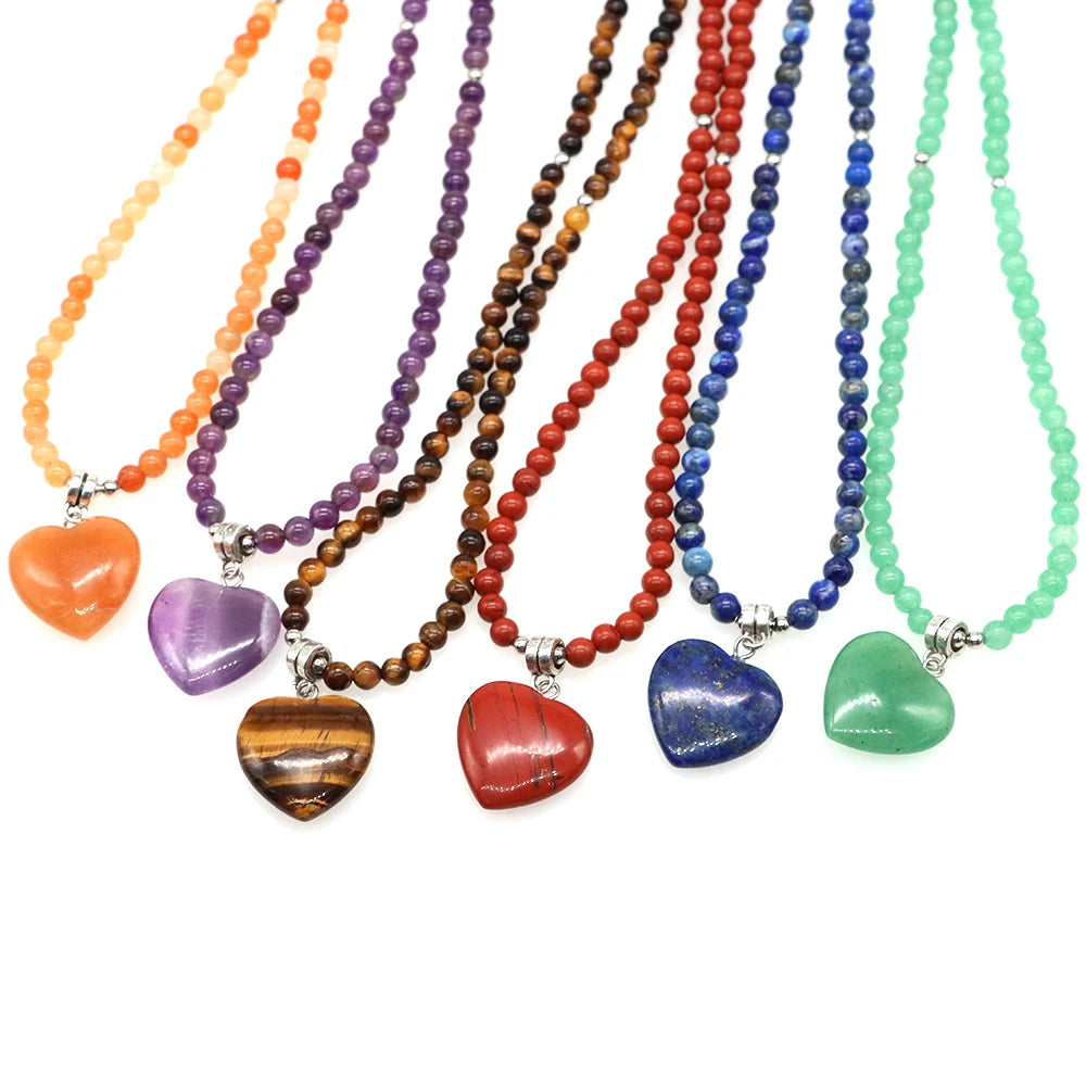 Mini Love Heart Shaped Stone Pendants Necklaces Natural Crystals