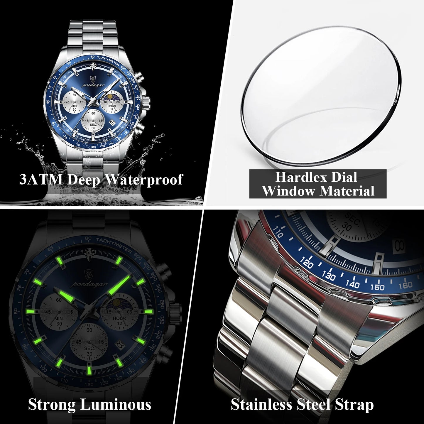 POEDAGAR Luxury Sport Watch For Men Waterproof Luminous Date  Wristwatch