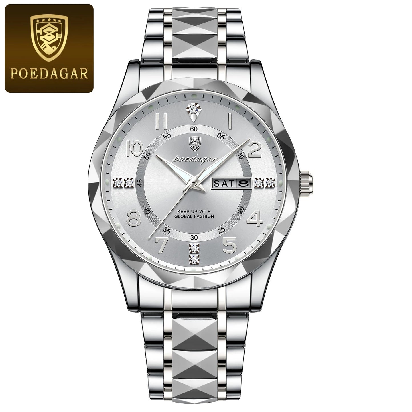 POEDAGAR Luxury Men Quartz Watch Waterproof Date Week Luminous Wristwatch