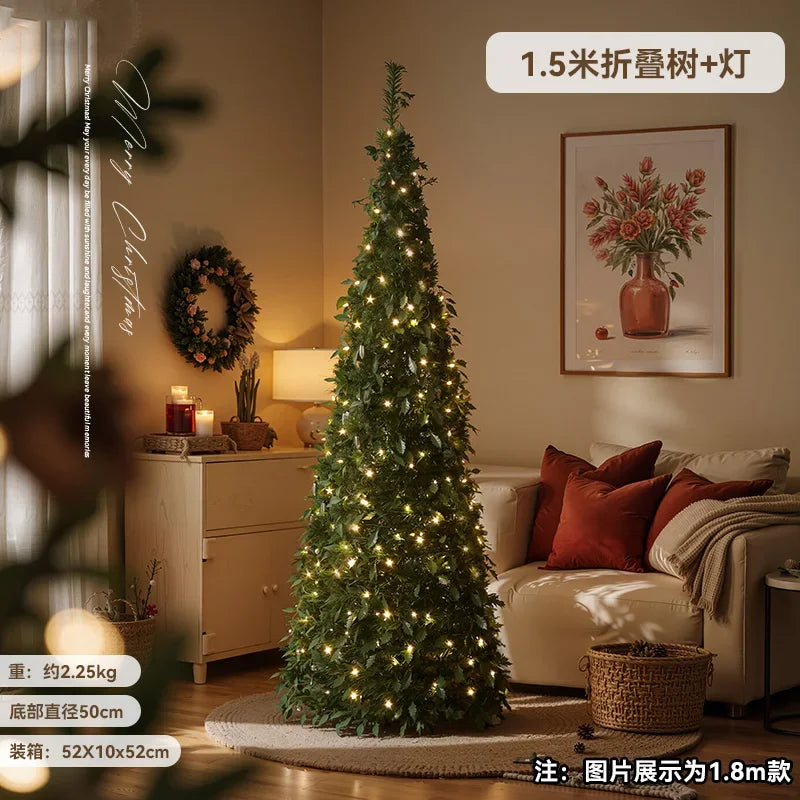 Glowing Christmas Tree Foldable Artificial Xmas Tree Decor Flocked Holiday Ornament