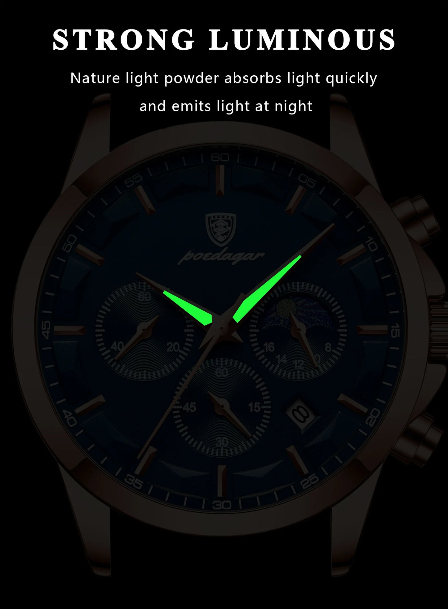 POEDAGAR Luxury  Wristwatch  Waterproof Luminous Chronograph Men Watch