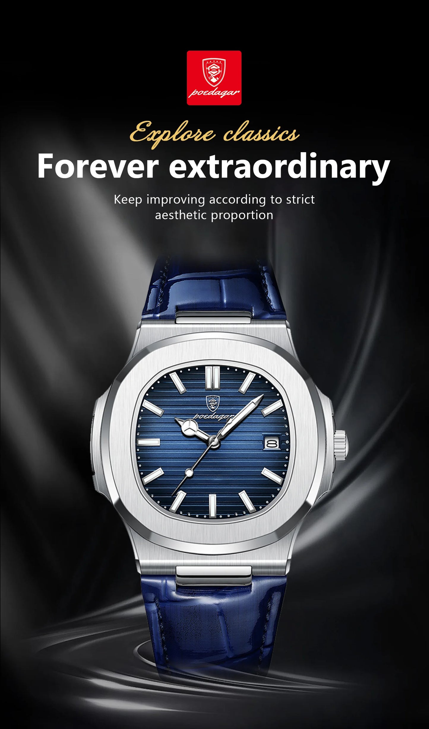 POEDAGAR Top Luxury Man Watch Date Waterproof Luminous Leather Watch