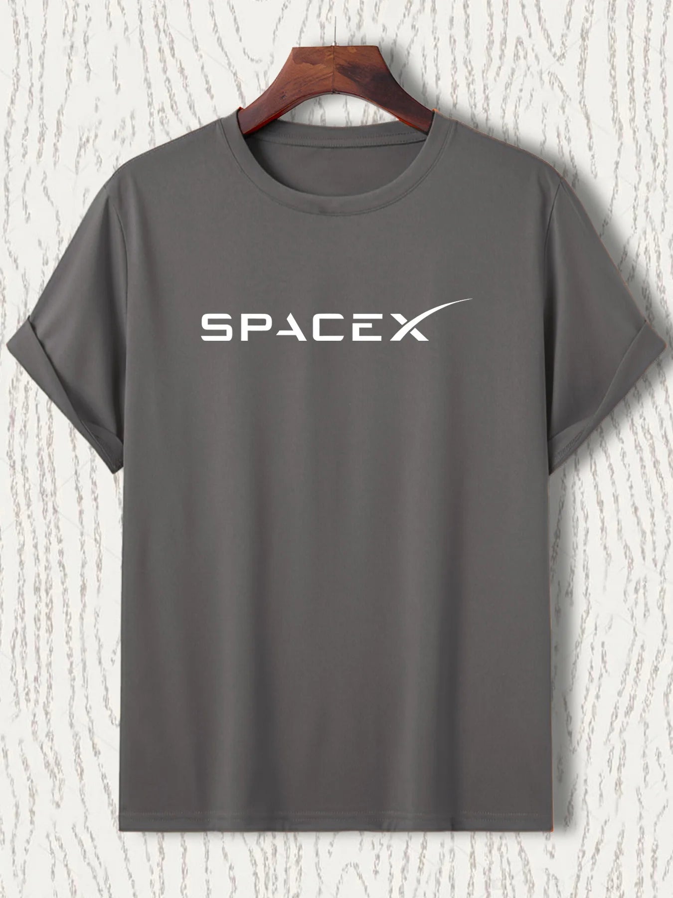 Men's Summer 100 Cotton Fashionable Casual Loose Large Size SPACEX Letter Pattern Printed Round Neck Short Sleeve T-shirt Top