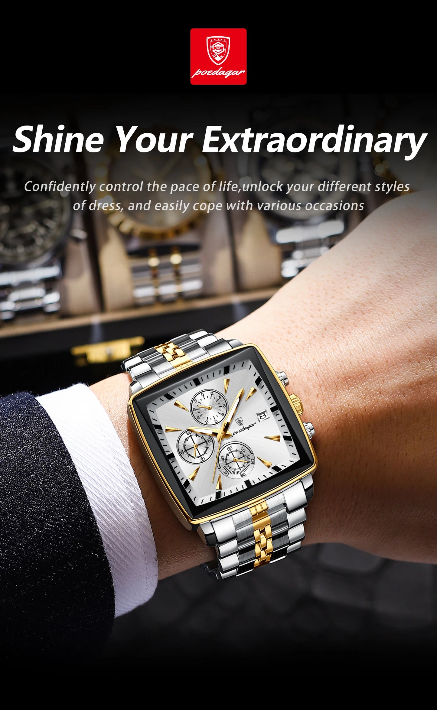 POEDAGAR Luxury Square Sport Man Wristwatch Waterproof Men's Watch