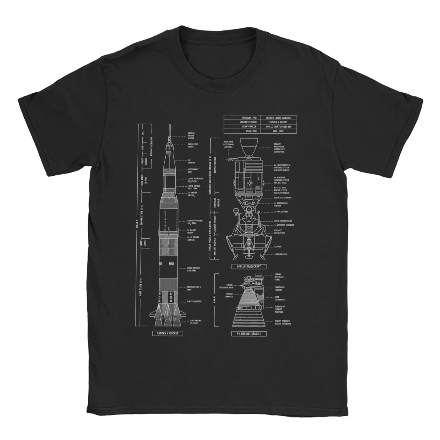 Men T-Shirt Saturn V  Apollo Crewed Lunar Expedition Artemis 100% Cotton Tees Short Sleeve T Shirt Round Neck Clothing Gift Idea