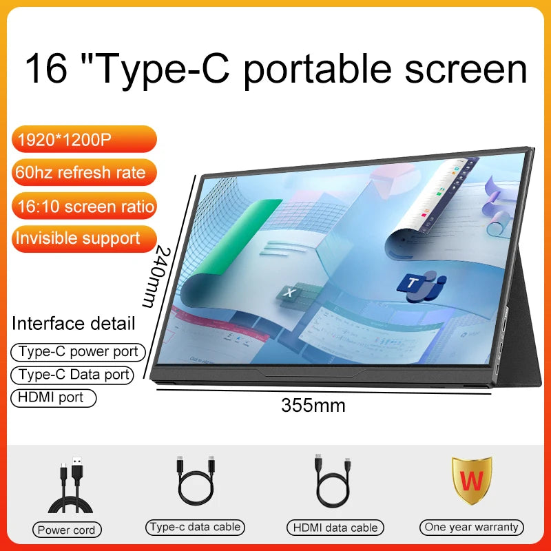 16inch Mobile Portable Monitor Touchscreen IPS Second Game Screen Extended Display