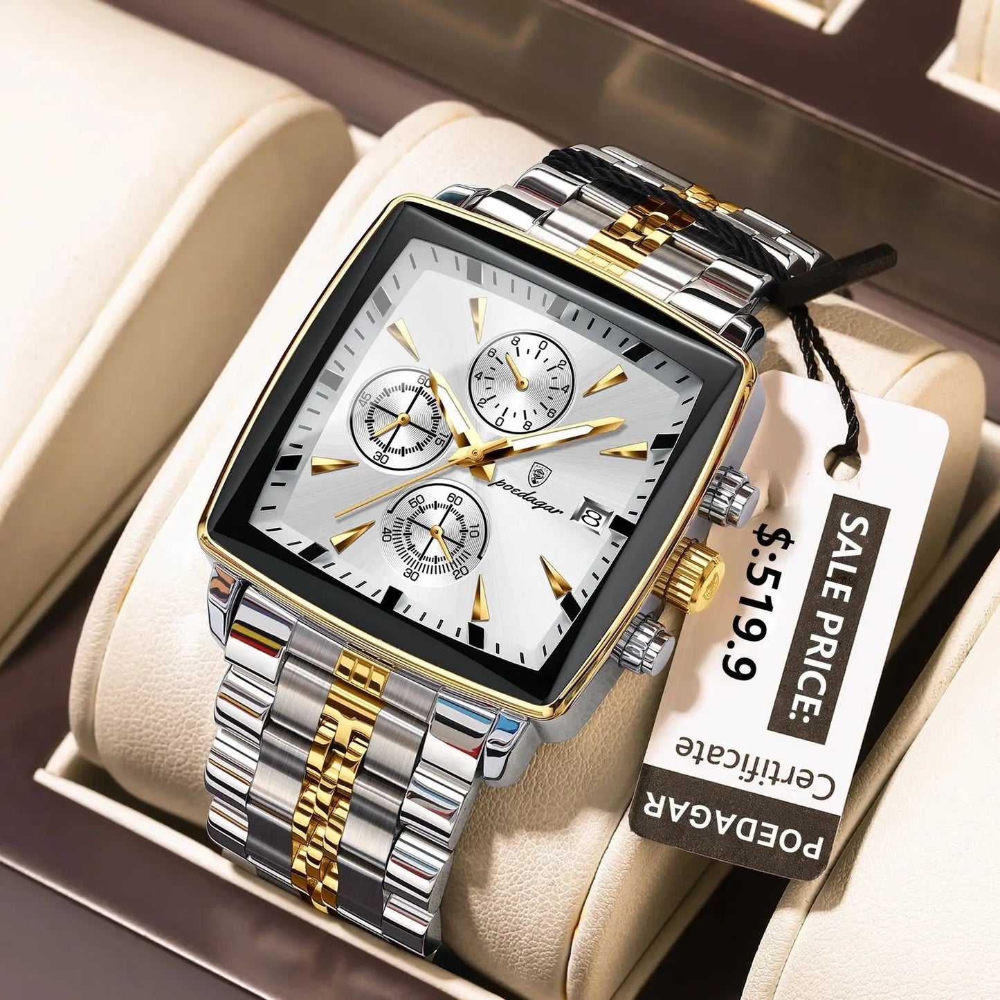 POEDAGAR Luxury Square Sport Man Wristwatch Waterproof Men's Watch