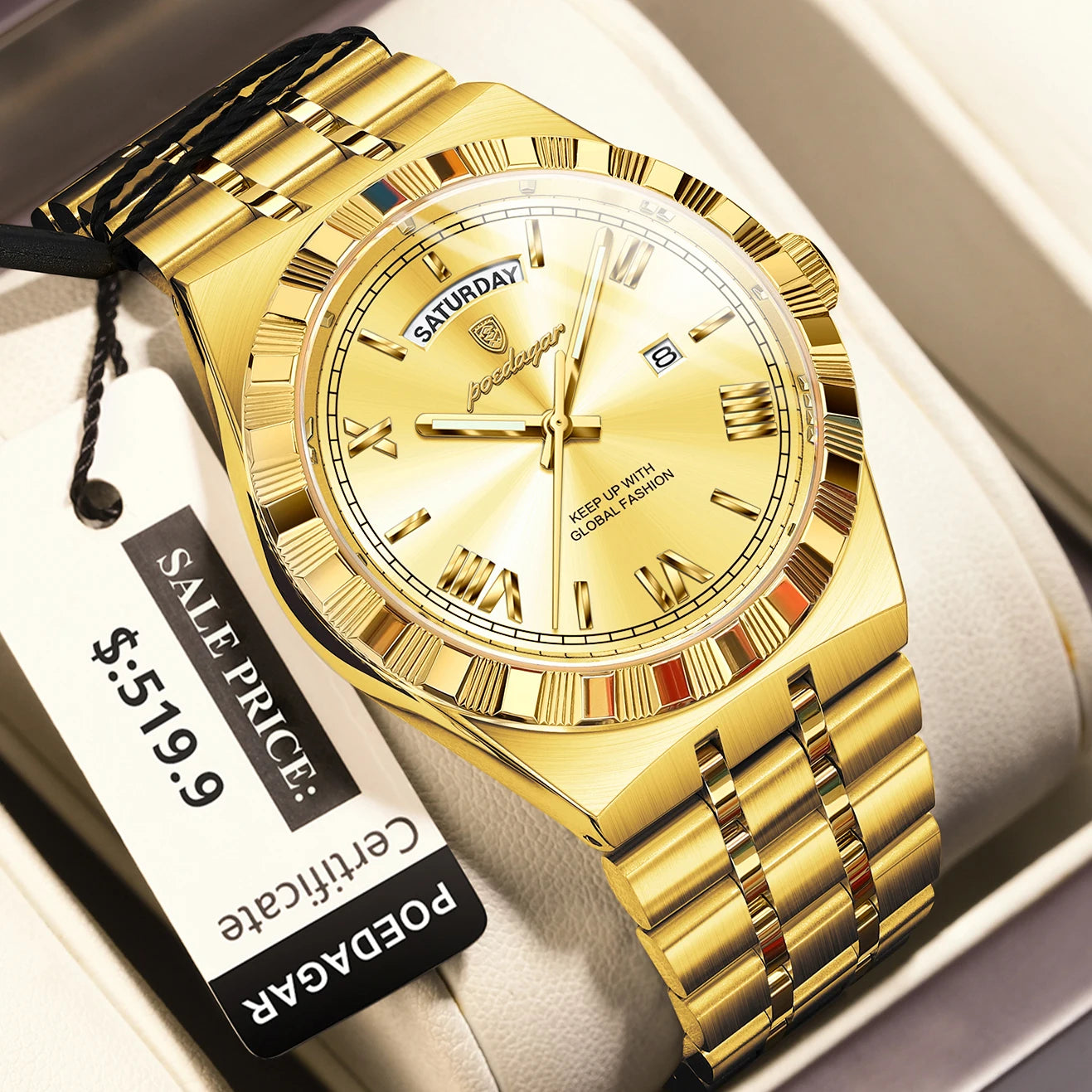 POEDAGAR Luxury Business Man Watch Week Date Waterproof Watches For Men