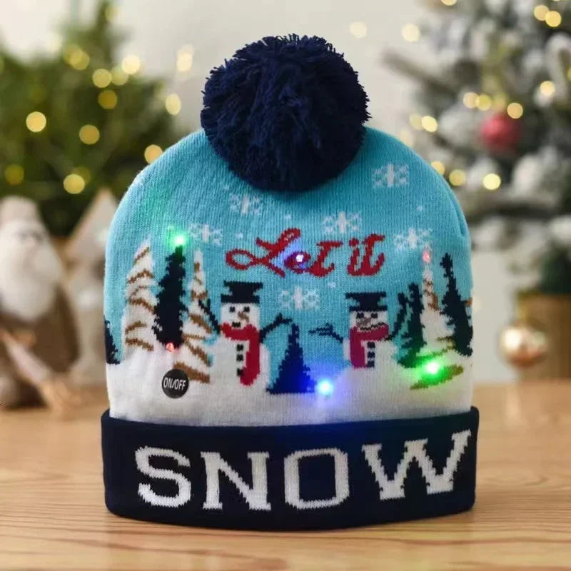LED Christmas Knitted Hat Light Up Xmas Beanie Cap Unisex Winter Beanie